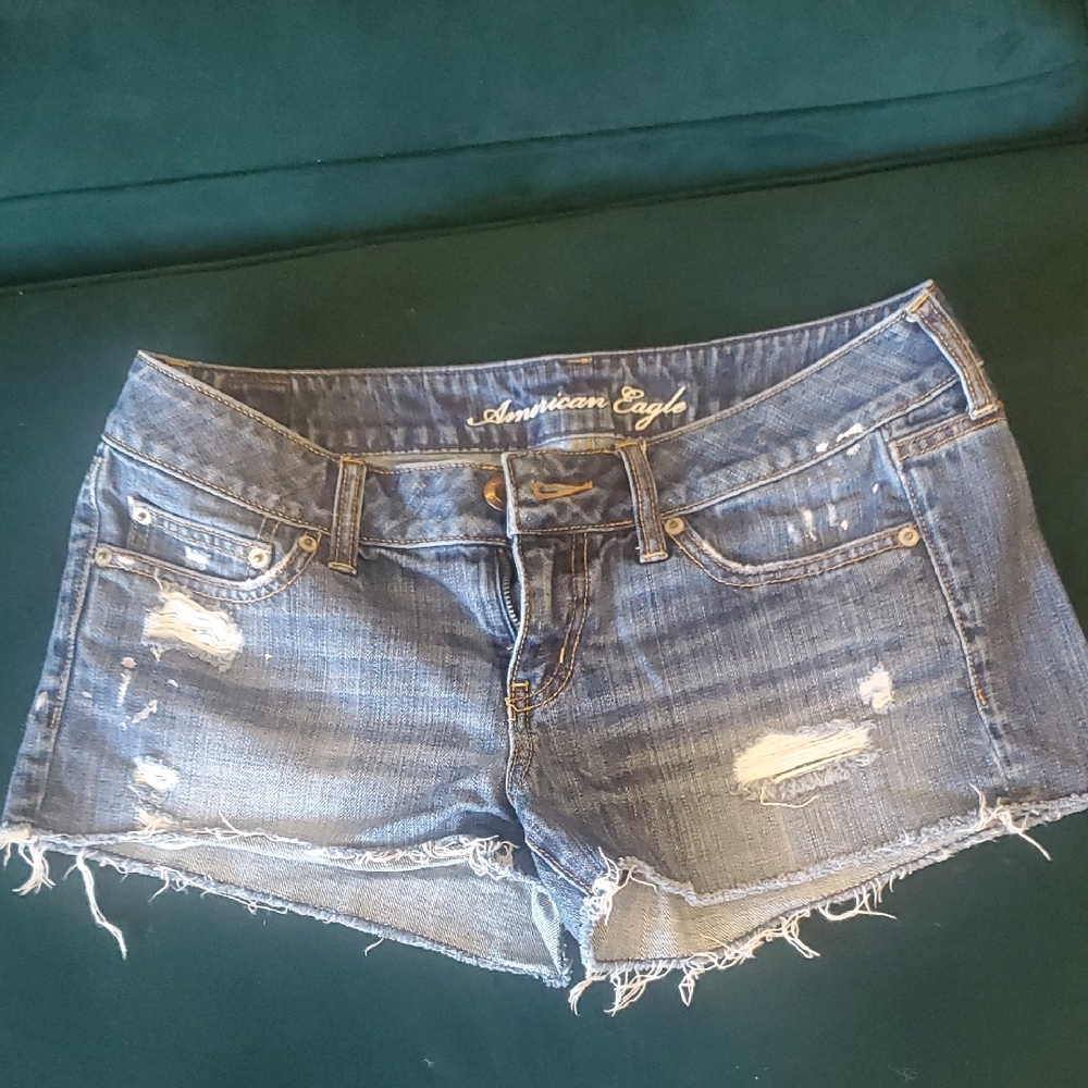American Eagle Outfitters Blue Distressed Jean Shorts